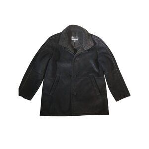 Johnston & Murphy Men's Black Faux Suede Gray Fleece Lined Car Coat